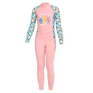 AIWUHE Toddler/Kids Full Body Swimsuit Zipper Swimwear Boys&Girls One Piece Swimsuit Long-Sleeve Bathing Suit Water Sports Rash Guard UPF 50+ Sunsuit Sets Pink 3-4T M