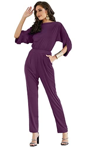 KOH KOH Petite Womens Short Sleeve Sexy Formal Cocktail Casual Cute Long Pants One Piece Fall Pockets Dressy Jumpsuit Romper Long Leg Pant Suit Suits Outfit Playsuit, Purple S 4-6