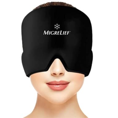 Migrelief Migraine Relief Cap - Ice Cap for Migraines and Headaches with 360 Degree Head and Eye Coverage - Cold Therapy Headache Hat and Migraine Mask for Natural Pain Relief - One Size, Black