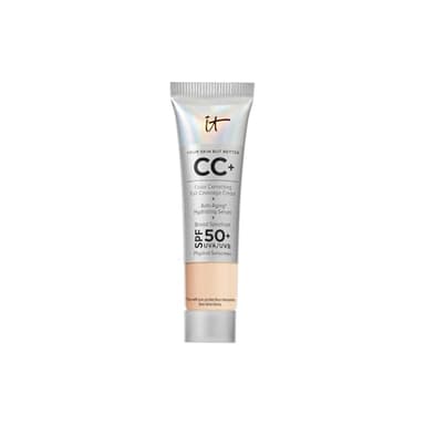 IT Cosmetics CC+ Cream Travel (Light) - Natural Full Coverage Foundation With SPF 50+, Color Corrector & Anti-Aging Hydrating Serum, Hyaluronic Acid + Peptides, Up To 24H Wear - 0.4 fl oz
