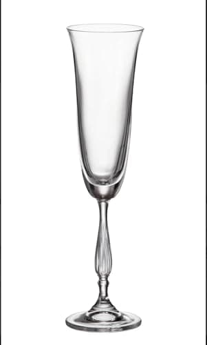 Czech Bohemian Crystal Glass Set of 6 Champagne Glasses 6oz./190ml. Fregata Elegant Vintage Design Stem Flutes Wedding Birthday Housewarming Anniversary