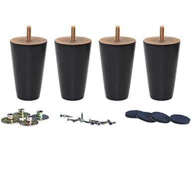 WEICHUAN Black Round Solid Wood Sofa Couch Chair Ottoman Loveseat Table Dresser Cabinet Furniture Legs Wooden Furniture Feet Replacement (4" Set of 4)