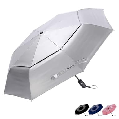 G4Free UPF 50+ UV Protection Travel Umbrella 42/46 Inch Windproof Silver Coating Sun Blocking Umbrella(Silver/Pink)