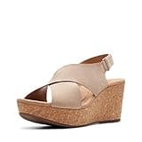 Clarks Women's Annadel Eirwyn Wedge Sandal, Sand Nubuck, 10 Wide
