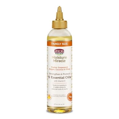 African Pride Moisture Miracle 5 Essential Hair Oils with Vitamin E | Moisture, Shine, Protection, and Growth | Argan, Castor, Grapeseed, Coconut, and Olive Oil | 8 oz