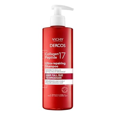VICHY Dercos Collagen Peptide 17 Ultra-Repairing Shampoo, 390ml, Anti Hair Fall & Bond Repair for Damaged Weak Hair, Strengthens, Reduces Breakage, Boosts Volume