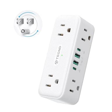 TROND Outlet Extender with 360° Rotating Plug, Multi Plug Adapter with 6AC Sockets and 2 PD 20W USB C Ports, 3 Sided Outlet Splitter Wall Charger Spaced for Kitchen Bathroom Bedroom