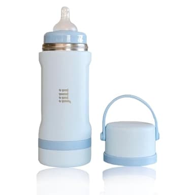 Jili All-in-One Baby Bottle, Insulated Stainless Steel Bottle with Formula Container, Anti-Colic Nipple, and Leak-Proof Lid, Baby Essentials for Travel, BPA, Parabens, and Phthalate-Free, Ice, 8 oz.