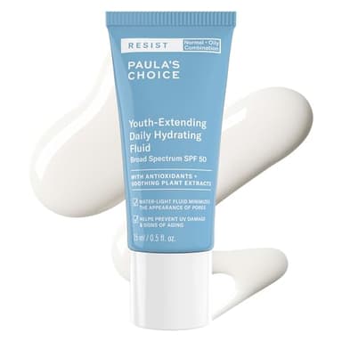 Paula's Choice RESIST Daily Hydrating Fluid Face Moisturizer with SPF 50 Sunscreen, Face Sunscreen for Oily Skin, Chamomile & Vitamin E, UVA/UVB Protection, Fragrance-Free, TSA Friendly, 0.5 Fl Oz