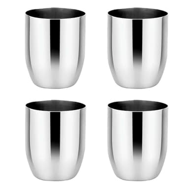Ahimsa Stainless Steel Kids Cups, Pediatrician Designed, Premium Polished Toddler Cups for Open Cup Training, 8oz, 100% BPA Free & Dishwasher Safe, Classic Silver, Set of 4
