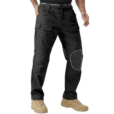 PandaVoy Men's Stretch Tactical Work Pants with Removable Knee Pads, Water-Resistant Ripstop Cargo Pants for Outdoor & Hiking Lightweight Slim Fit Black 34,30