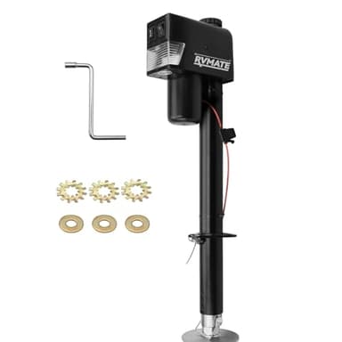 RVMATE Electric A-Frame Trailer Jack up to 3500-4000lbs Heavy Duty RV Electric Power Tongue Jack with Accessories Manual Crank Handle and Level, 18" Lift, 12V DC and LED Lights, Jack Hammers