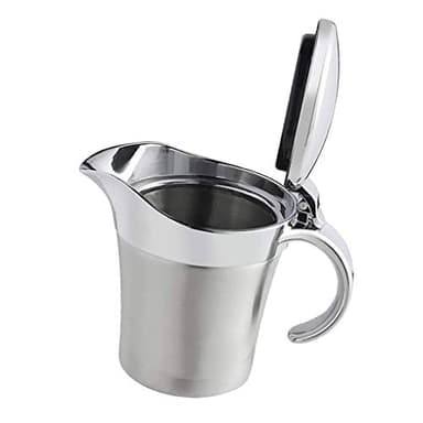 Double Insulated Gravy Boat - Stainless Steel Sauce Jug with Hinged Lid Hinged Lid Ideal for Gravy or Cream at Thanksgiving (450ML/16 OZ)