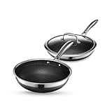 HexClad 3 Piece Hybrid Stainless Steel Cookware Set - 10 Inch Wok and 10 Inch Pan with Lid, Stay Cool Handle, Dishwasher and Oven Safe, Non-Stick