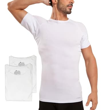 Ejis Sweat Defense Undershirt | Crew Neck (3-Pack) | Underarm Sweat Proof Micro Modal (Small, White)