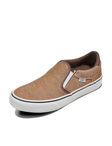 Vans Men's Asher Deluxe Slip-On Shoe - Casual Everyday Fashion Sneakers. Washed Chipmunk. 11.5