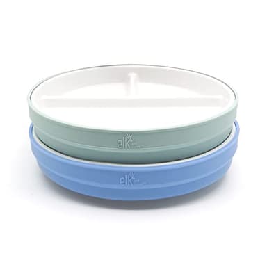 Elk and Friends Kids 6.7” Porcelain Divided Plates with Silicone Sleeves | Suitable for Babies/Kids/Toddlers | Microwave & Dishwasher Safe | Non Slip | Snack Dishes