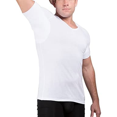 Ejis Sweatproof Undershirt for Men | V-Neck Cotton | Classic Fit T Shirt with Sweat Pads | Odor Resistant | Blocks Sweat (Large, White)