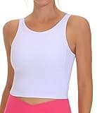 THE GYM PEOPLE Women's Sports Bra Sleeveless Workout Tank Tops Running Yoga Cropped Tops with Removable Padded White