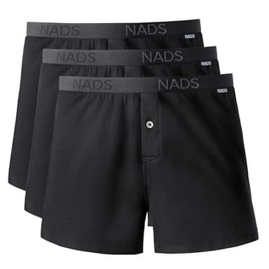 NADS Organic Cotton Boxers – Soft & Breathable Men's Underwear with Tagless, No-Roll Waistband – No Harsh Chemicals, Hormone-Safe Non-Toxic Materials to Protect Your Package – Black 3pk (Large)