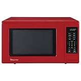 Magic Chef 0.9 Cubic Feet 900 Watt Small Stainless Countertop Microwave Oven for Compact Spaces w/ 6 Pre Programmed Cooking Modes, Red