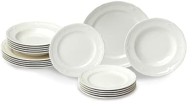 Villeroy & Boch Manoir 18-Piece Dinnerware Set, Plates & Bowls, Premium Porcelain, Made in Germany, Dishwasher & Microwave Safe, Rich, Creamy White
