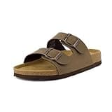 CUSHIONAIRE Lane Cork Footbed Sandals for Women – Comfortable Double Buckle Slip-On with Genuine Suede Footbed & Arch Support Slides for Women Footwear, BROWN 6