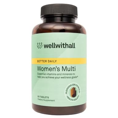 WellWithAll Women’s Multivitamin | Daily Supplement with Essential Vitamins, Minerals & Iron | Supports Immunity, Heart Health, Bone Health, Energy & Mood | Major Allergen - Free | 60 Tablets