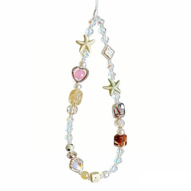 CasaPopz Beaded Camera Wrist Strap Cute Pearl Digital Camera Charm Lanyard, Phone Wristlet Charms, Beaded Camera Chain for Phone, Bag, Keychain Accessories (White Shell)