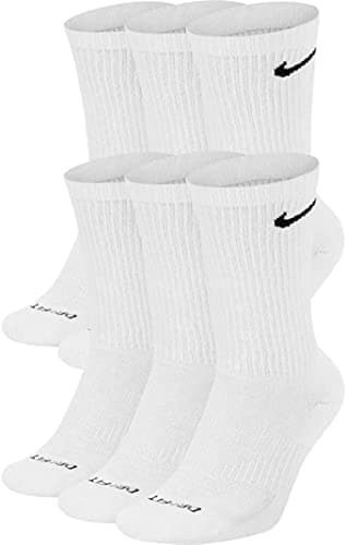 Nike Men's Dri-Fit EverydayPlus Cushioned Crew Socks | Cotton (EverydayPLUS, White, Large, 6 Pairs)