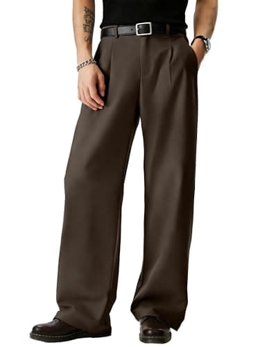 JMIERR Mens Baggy Casual Dress Pants Lightweight Pleated Old Money Wide Leg Pants Loose Relaxed Fit Trousers