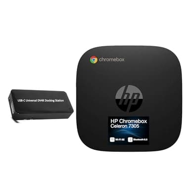 HP Chromebox Everyday Value Desktop (Intel Celeron 7305, 64GB DDR4, 64GB eMMC SSD, Intel UHD, 65W PSU, WiFi 6E, Bluetooth 5.3, RJ-45, 2 HDMI, Chrome OS) w/USB-C Dock