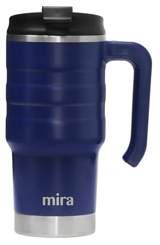 MIRA 20 oz Insulated Travel Mug - Stainless Steel Coffee Cup with Spill-Proof Flip Lid & Handle - Hot/Cold Car Tumbler - Marine