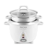 Aroma Housewares 6-Cup (Cooked yield ) / 1.2Qt. Select Stainless Pot-Style Rice Cooker, & Food Steamer, One-Touch Operation, White