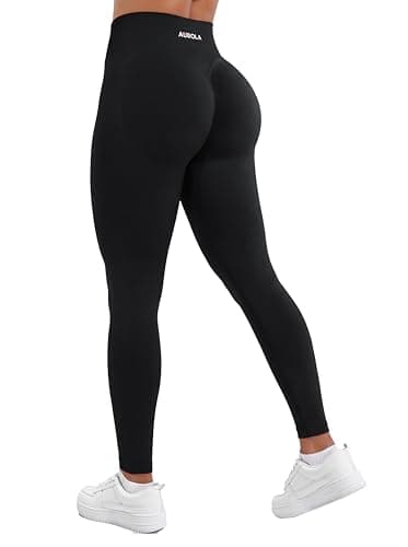AUROLA Influence Workout Leggings for Women, Seamless Compression Tummy Control Leggings Mid Rise Yoga Pants,Black,M