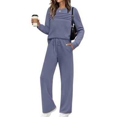 ZWRXW Two Piece Sets for Women Long Sleeve Sweatshirt Wide Leg Pants Cozy Lounge Sets Fall Casual Travel Vacation Outfits