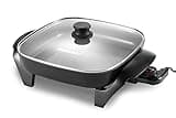 Elite Gourmet EG2212 12"x12"x2.15” Ceralast™ PFAS Free Ceramic Electric Skillet, Dishwasher Safe, Rapid Heat Up, 1200W, Dark Grey