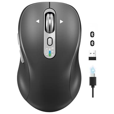 CITLLA Wireless Bluetooth Mouse, Portable Rechargeable, Multi-Device,4-Level DPI,USB-A Receiver and Two Bluetooth, Multi-System,4-Way Scrollig for MacBook Air/Pro, iPad, Laptop, Computer. (Grey)