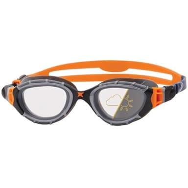 Zoggs Unisex Adults Predator Flex Reactor Swim Goggles | Anti-Fog UV Protection Adaptive Photochromatic Lenses & 3D Flexpoint, Gray/Orange - Reactor Smoke Lenses, Regular