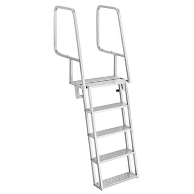 VEVOR Flip-Up Dock Ladder, 5-Step, Heavy-Duty Aluminum Alloy Pontoon Boat Swim Ladder, with Non-Slip Wide Steps, 350 lbs Weight Capacity, Pull Rope Assist, Comfort Use for Lake Pool Marine Boarding
