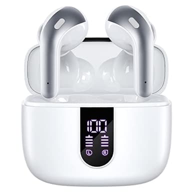 TAGRY Bluetooth Headphones True Wireless Earbuds 60H Playback LED Power Display Earphones with Wireless Charging Case IPX5 Waterproof in-Ear Ear buds with Mic for TV Smart Phone Laptop Computer Sports