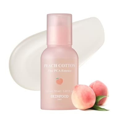 SKINFOOD Peach Cotton Zinc PCA Essence Serum Primer, Korean Skin Care Makeup Prep Hybrid Face Serum, Blurring Matte, Stocking Stuffers, Sebum Oil Control, Hydrating Primer for Sensitive (1.69 fl. oz.)