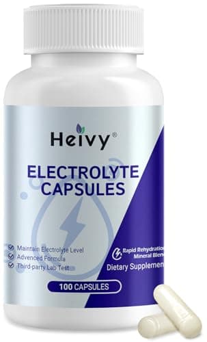 Heivy Electrolyte Capsules, High Sodium Salt Tablets (500mg Sodium &100mg Potassium), Salt Pills for POTS, Running, Keto, Electrolytes for Hydration Supplement - 100 Count (Size 0) - Made in USA