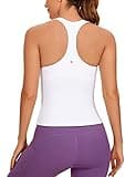 CRZ YOGA Butterluxe Workout Tank Tops for Women Built in Shelf Bras Padded - Racerback Athletic Spandex Yoga Camisole White Large