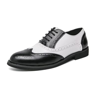 HuitJours Men Black White Oxford Gatsby Lace up Dress Shoes Wingtip Colors Brogues Spectator Two Tone Shoes (A-Black White,10.5)