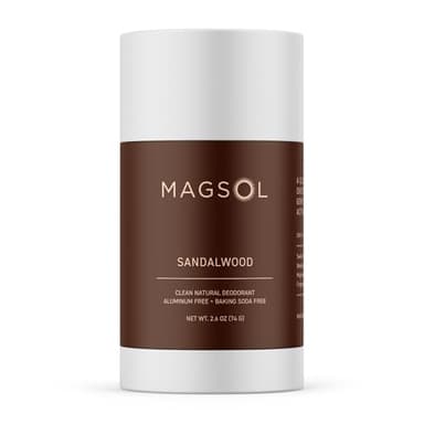 MAGSOL Magnesium Deodorant for Men, Aluminum Free, Baking Soda Free Natural Deodorant for Sensitive Skin, Long Lasting Odor Protection with Sweet Almond Oil, Sandalwood 2.6 oz