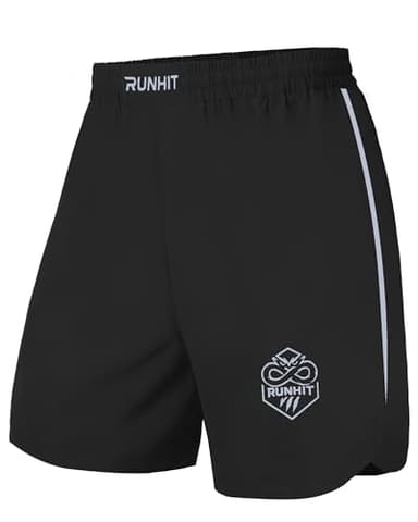 Runhit Men's Muay Thai Shorts – MMA Fight Shorts for BJJ, Wrestling, Boxing, No Gi, Jiu Jitsu, Training, Cage Fighting, Grappling, Kickboxing Black L