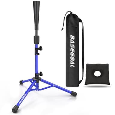 BaseGoal Batting Tee Baseball Tee, Softball Travel Portable Tee Tripod Stand Rubber Tee for Batting Training Practice with Carrying Bag