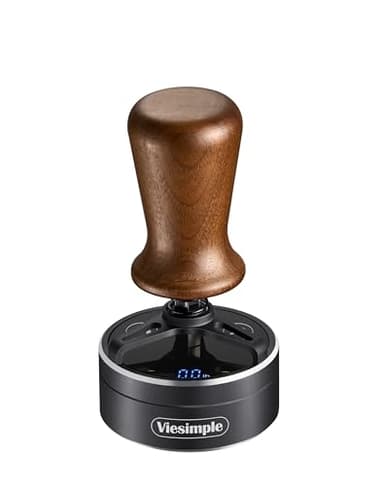 Viesimple X5 Pro Smart Espresso Tamper - 53mm, 25-35lb Adjustable Pressure for Home Baristas & Cafes, Rechargeable with Anti-Skew Design, 1000+ Tamps per Charge, Walnut Handle