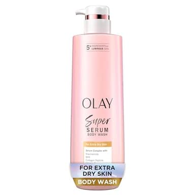 Olay Super Serum Body Wash for Extra Dry Skin, 24hr Long Lasting Hydration, 5+ Ingredient Complex for Bright Even Firm Luminous Skin, 18.5 fl oz
